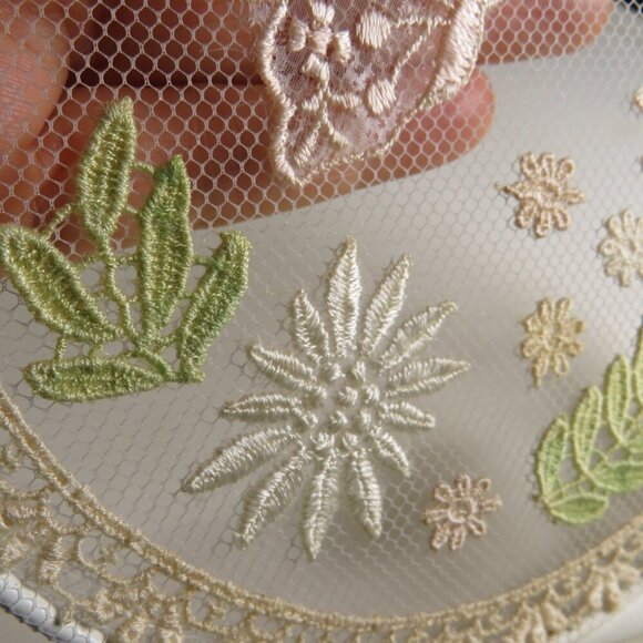 Vintage Lace picture with wire ring 6" Spring Scene Butterfly & Florals - Picture 3 of 7